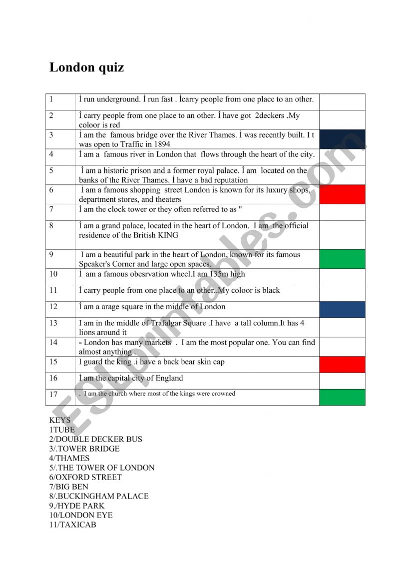 ----------`LONDON QUIZ worksheet